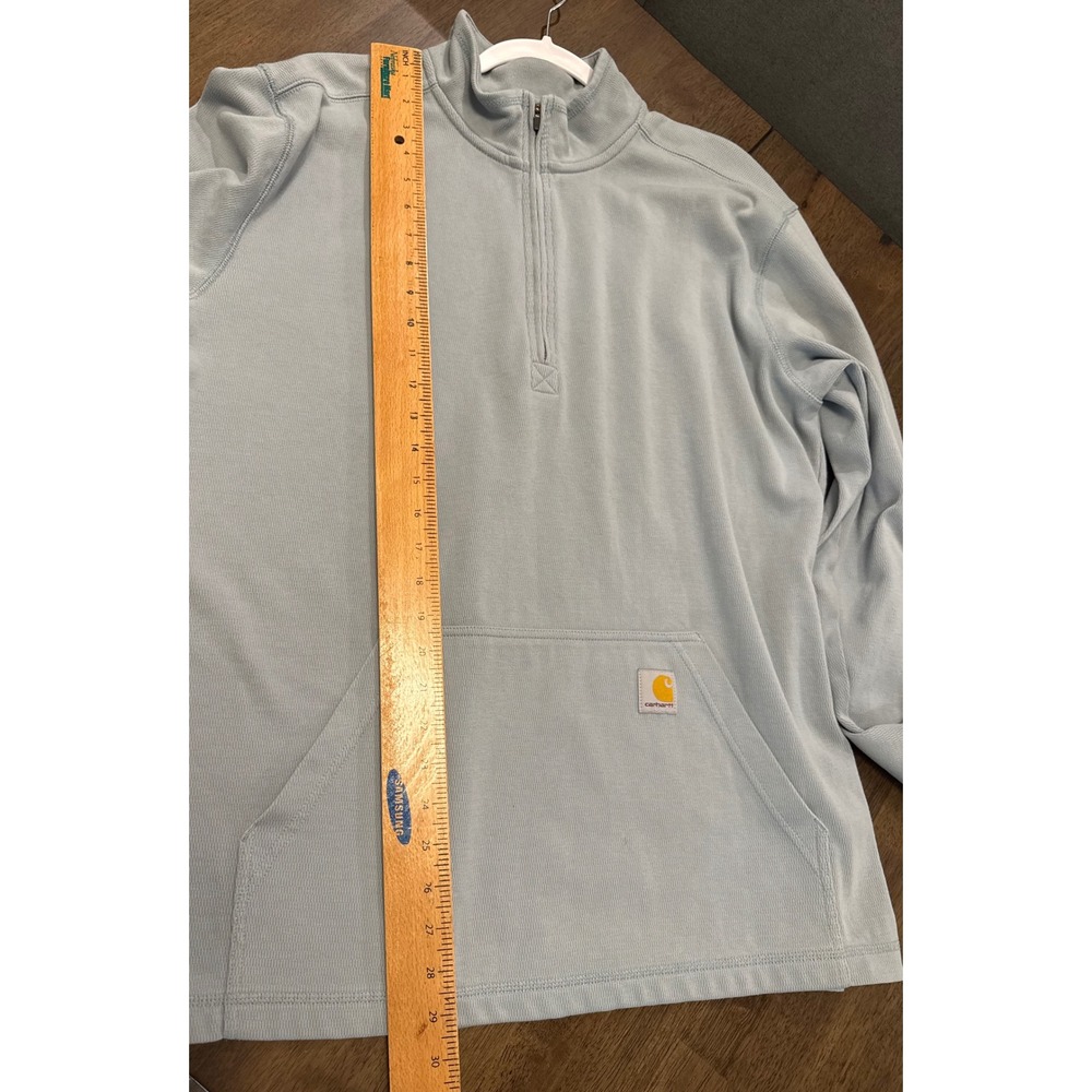 Carhartt Mens Relaxed Fit Quarter Zip Pullover Sweatshirt Light Blue Large - Picture 4 of 6